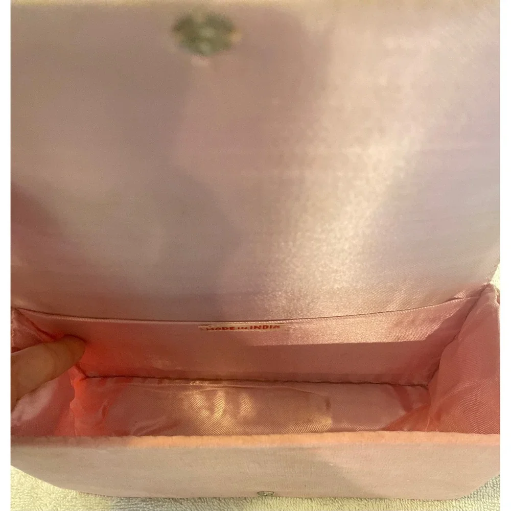 Vintage Pink Velvet Zardozi Gold Embroidered Clutch Bag India Evening Purse